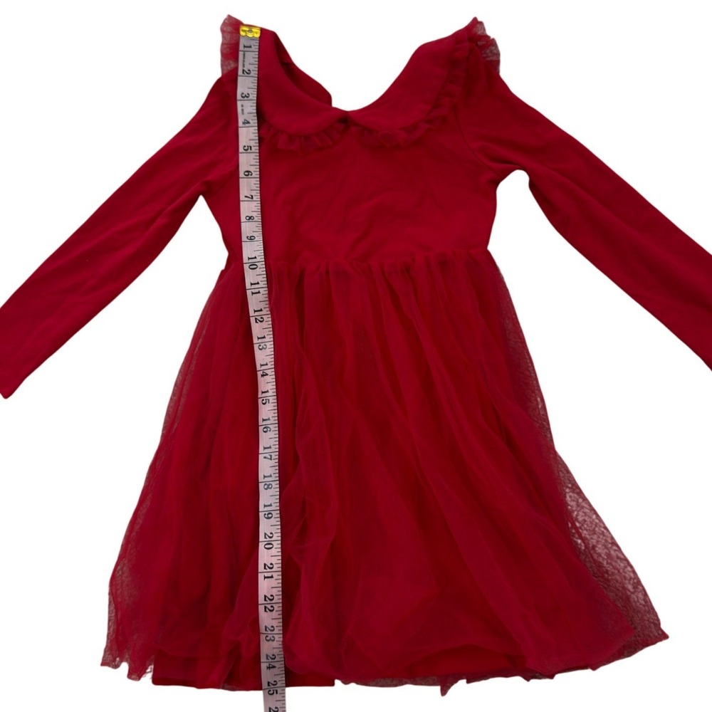 Arshiner Girls Red Tulle Party Dress Long Sleeve Peter Pan Collar Size 110 4T 5T - Picture 5 of 8